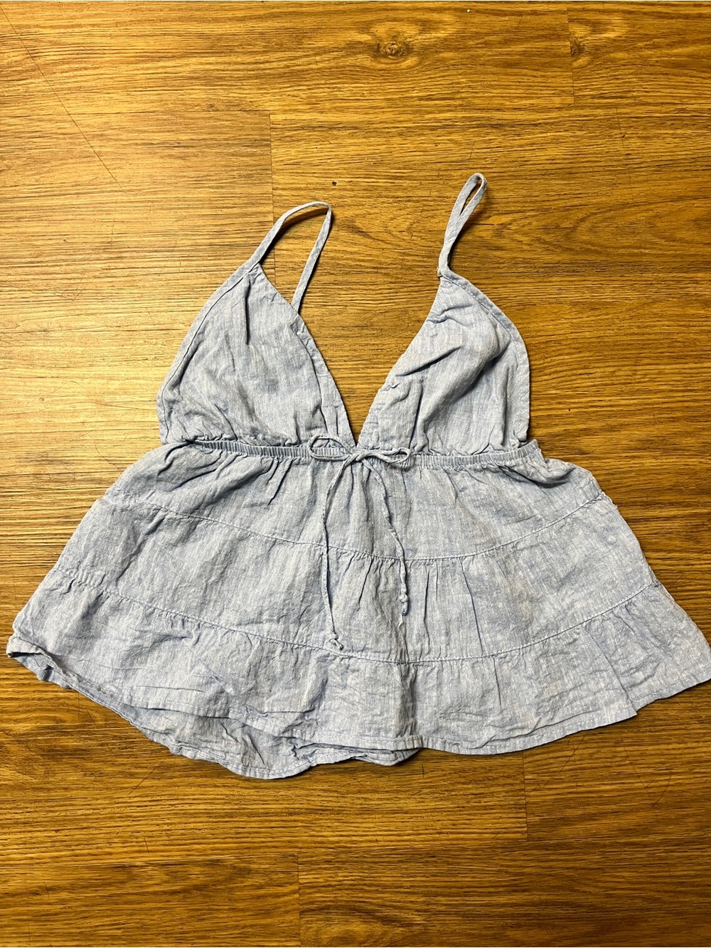 Melville Made in Italy Blue Linen Blend Tiered Babydoll Cami Top Size Small
